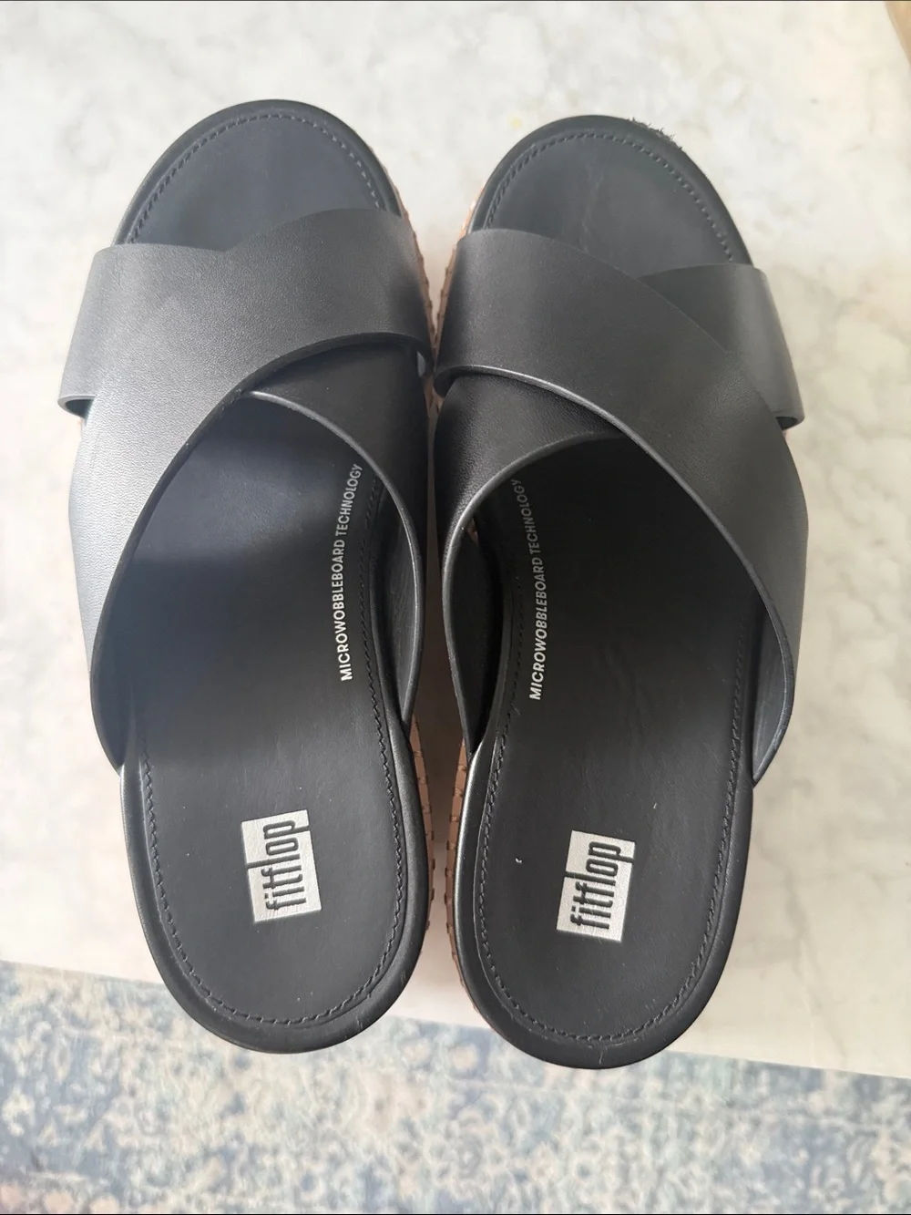 Black Platform Cork Wedge Slide Sandals - FitFlop